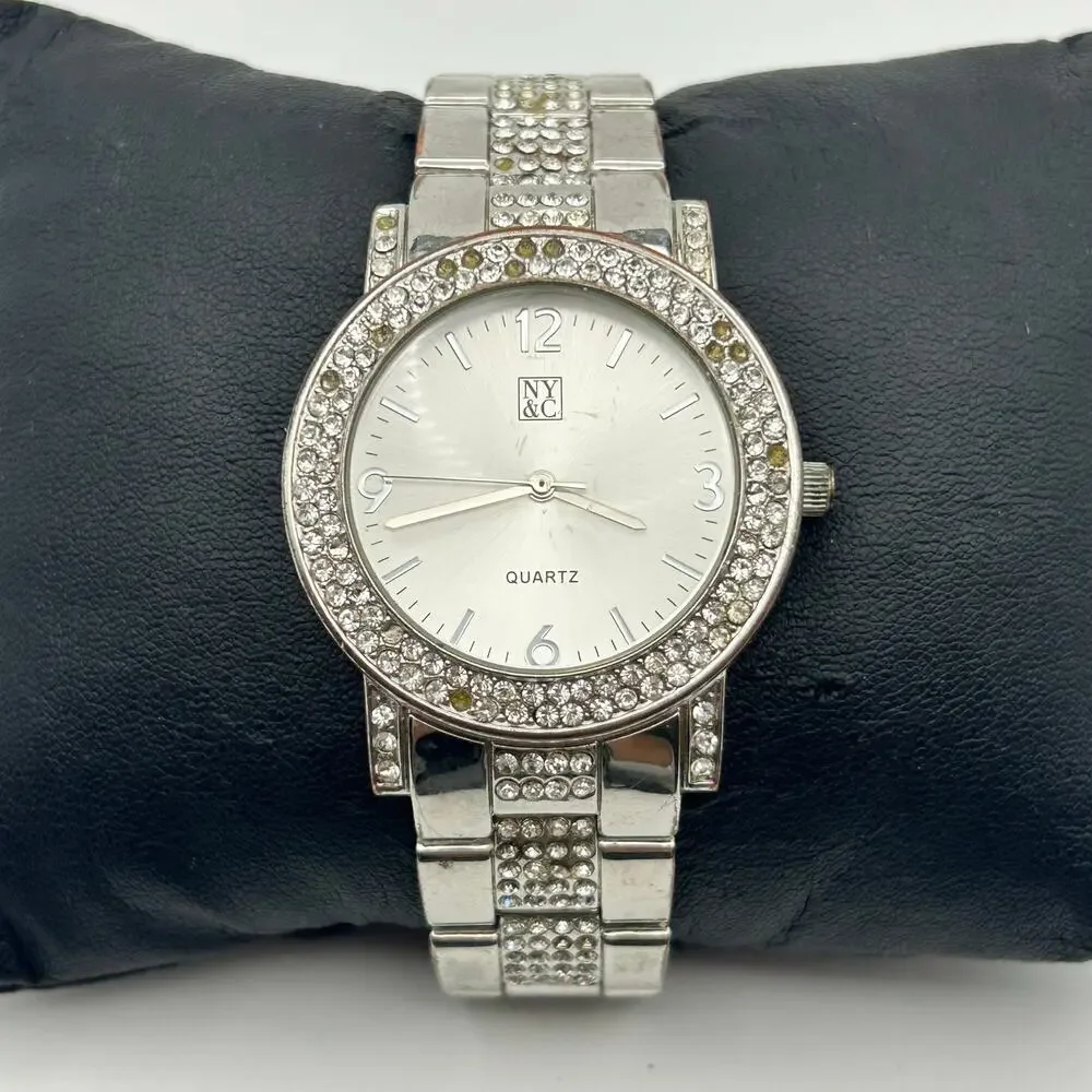 New York & Company (NY&C) Women's Silver-Tone Crystal Analog Quartz  Watch